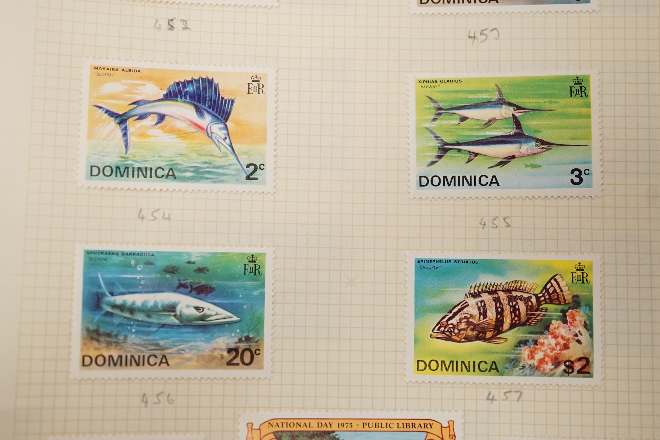 A box of British Commonwealth old auction folders: including Bermuda, Hong Kong1939-52-$10(both), mint set,Mauritius, South Africa and Tangier